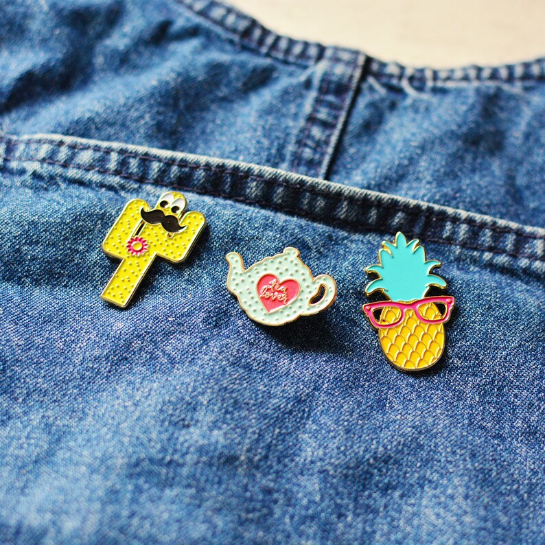 Cactus Enamel Pin with a Moustache & Googly Eyes In Cognito Enamel Pin Cacti Enamel Pin Badge Kawaii Pins Funny Enamel Pin image 6