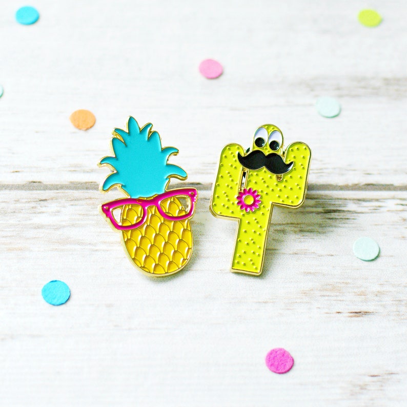 Cactus Enamel Pin with a Moustache & Googly Eyes In Cognito Enamel Pin Cacti Enamel Pin Badge Kawaii Pins Funny Enamel Pin image 5