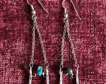 Sterling Silver Horse Bit Earrings with Turquoise