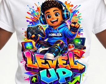 Diseño de camiseta PNG de Roblox Level Up • Camiseta infantil para gamers • Gráfico de videojuegos • PNG listo para imprimir