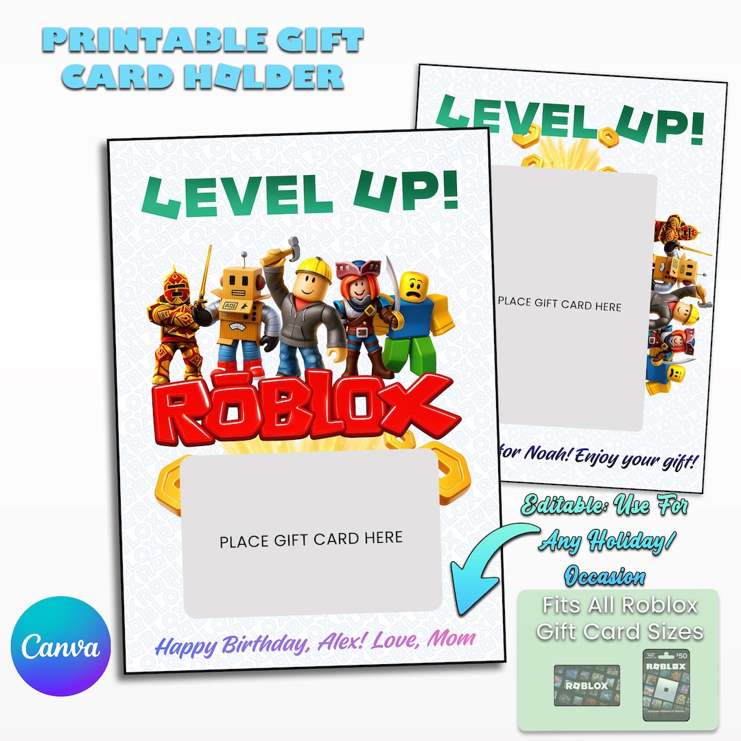 0 Robux Template Roblox Gift Card Holder: Editable Canva Template, Printable Robux ...