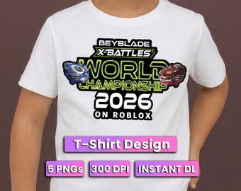 Conception PNG Beyblade X Battles | Graphique de l'événement Robloх Championnat du monde 2026 | Conception de t-shirt