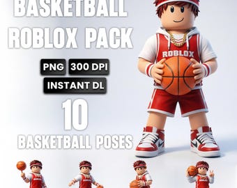 Pack de basket-ball Roblox PNG | 10 poses de personnages | Ensemble d'avatars Roblox Sport | Fond transparent