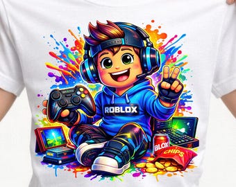 Diseño de camiseta PNG para gamers de Roblox • Camiseta infantil • Gráfico para niños gamers • Listo para imprimir y descargar