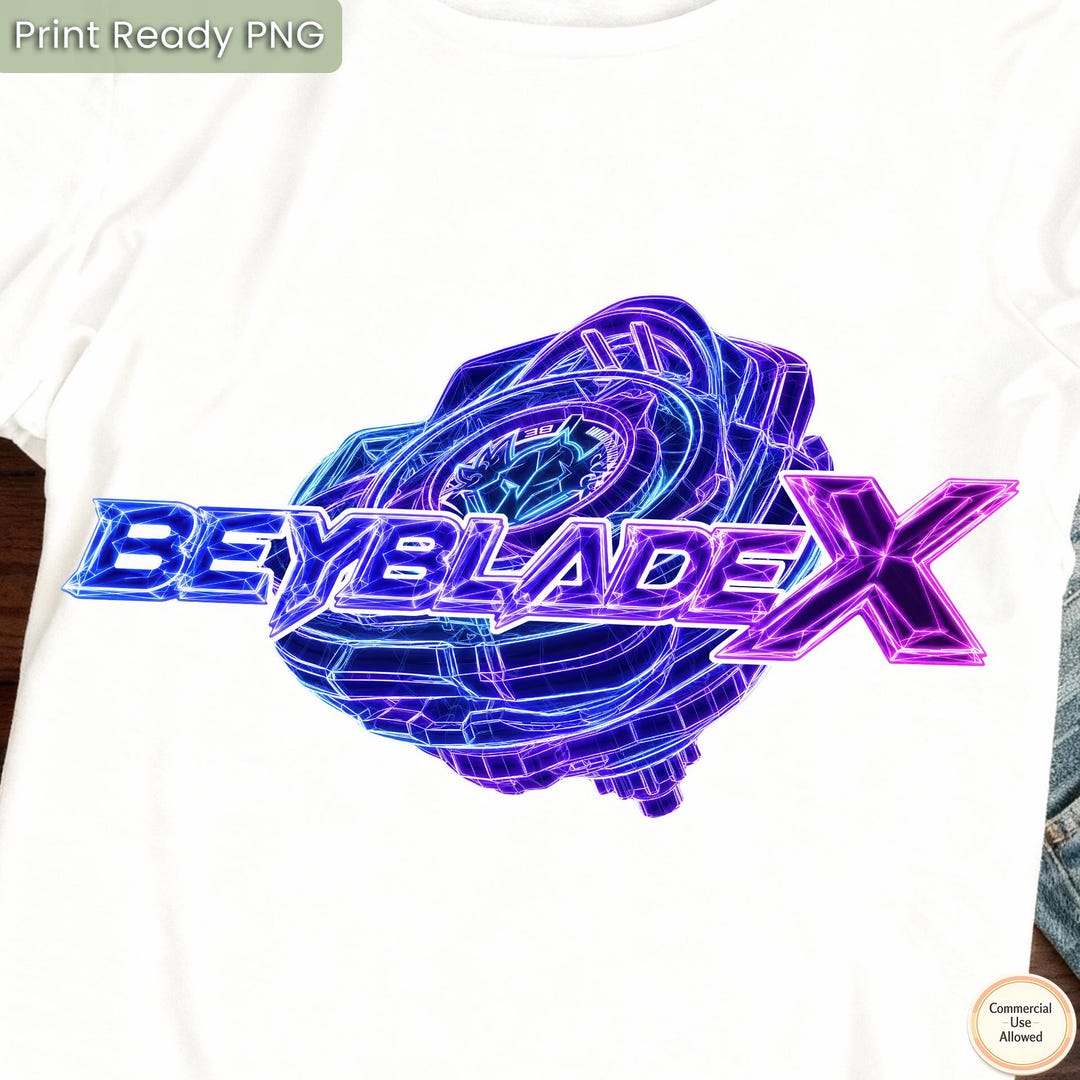 Beyblade X Neon PNG Shirt Design • Kids T-shirt Graphic • Cyber Anime ...