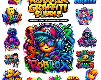 Lot Roblox Graffiti PNG : 30 cliparts street style haute résolution, personnages de jeux vidéo et textes graffitis