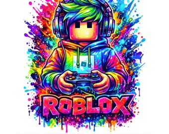 Roblox Gamer PNG : T-shirt imprimé garçon et fille, clipart graffiti néon (téléchargement numérique)