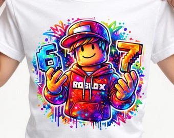 Conception de chemise Roblox Gamer PNG • T-shirt graphique pour enfants • PNG prêt à imprimer • 6 7 conception de mèmes • Téléchargement numérique