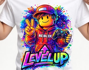 Roblox Gamer PNG-tröjadesign • Level Up barn-tröja med grafik • Utskriftsklar spel-PNG (digital nedladdning)