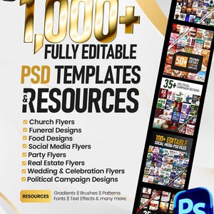 1000+ Mega Photoshop Template Bundle | Church Flyers, Social Media, Funeral Programs, Food Menus, Political Campaigns | PSD Digital Download