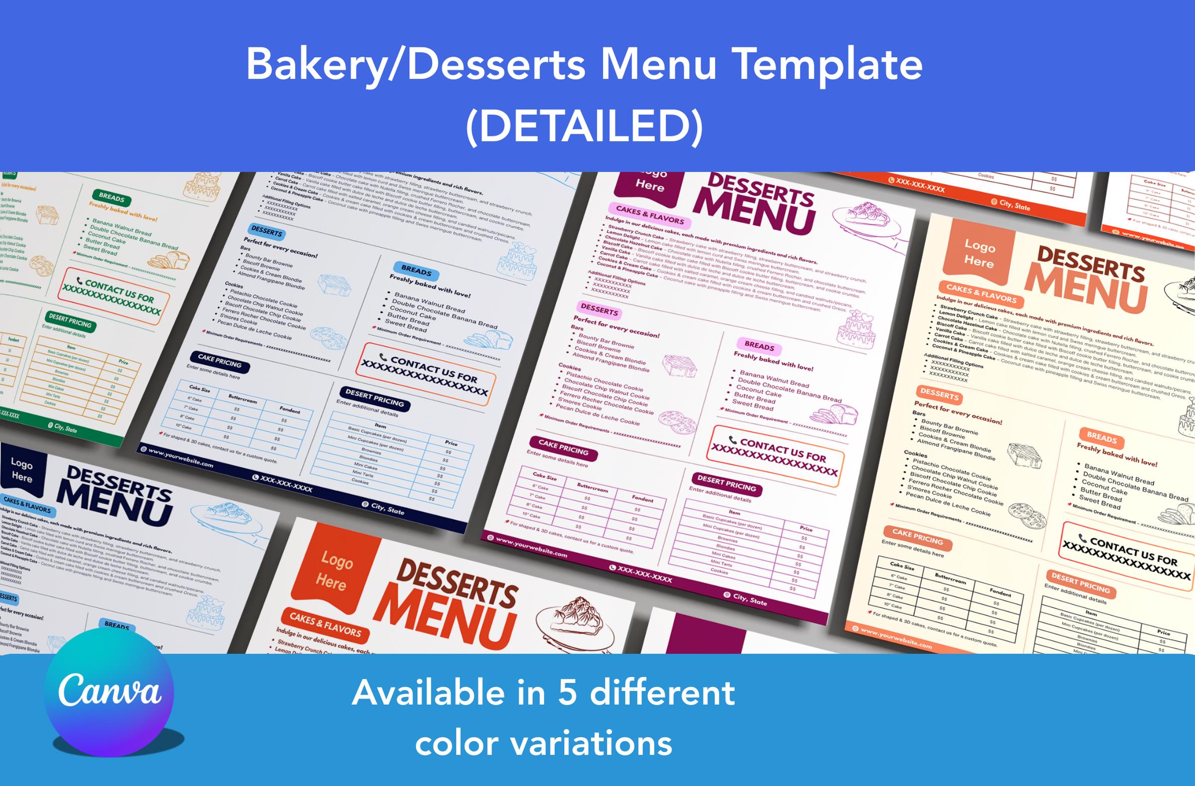 Editable Bakery Menu Editable Bakery Menu Template: Canva Dessert & Cafe Design (digital ...