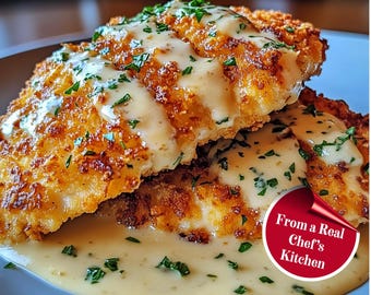 Parmesan Crusted Chicken Recipe PDF | Longhorn Copycat with Creamy Sauce | Printable Dinner Download