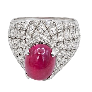 Natural Pink Ruby Ring – Traditional Thai Handmade Silver Ring, Diamond Accent Vintage Style Jewelry, 10K White Gold Plated, US Size 6.5