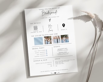 Bridesmaid Information Card Editable Canva Template