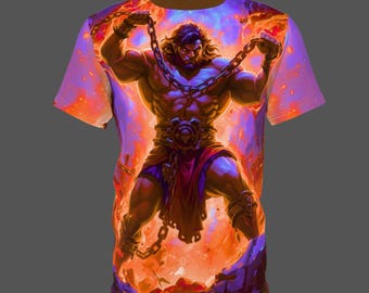 UNCHAINED ウェイトリフター グラフィック Tシャツ | オールオーバープリント ボディビルダー デザイン