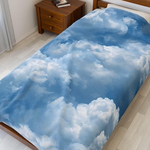 Manta de felpa con diseño de nubes / Manta polar esponjosa con estampado de cielo / Decoración acogedora para el hogar con estampado de nubes
