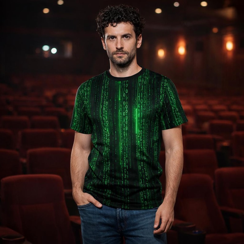Camiseta Matrix Code Rain / Camiseta gráfica Cyberpunk binaria verde / Regalo de ciencia ficción para hackers imagen 8
