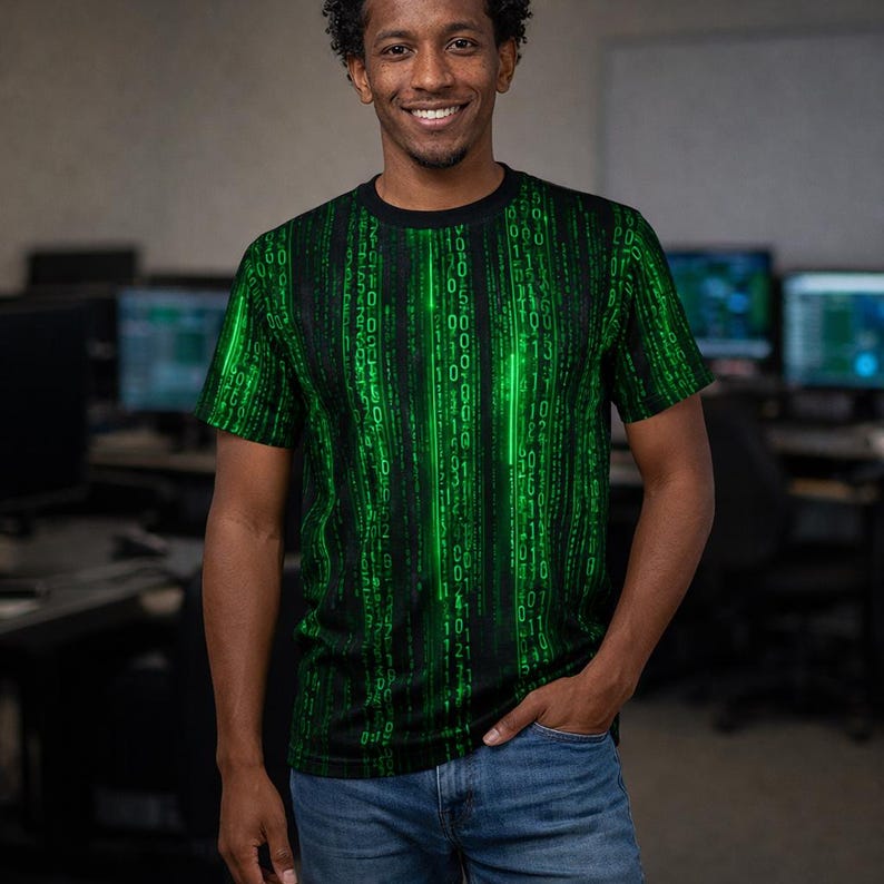Camiseta Matrix Code Rain / Camiseta gráfica Cyberpunk binaria verde / Regalo de ciencia ficción para hackers imagen 4