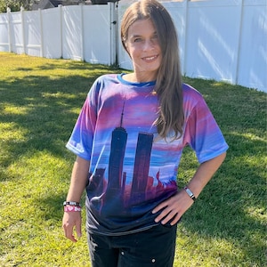 Camiseta con el horizonte de las Torres Gemelas de Nueva York / Camiseta en homenaje al 11 de septiembre / Regalo de recuerdo