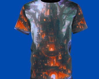 古代の樹木宴会場の総柄プリントTシャツ｜樹木の宮殿風景