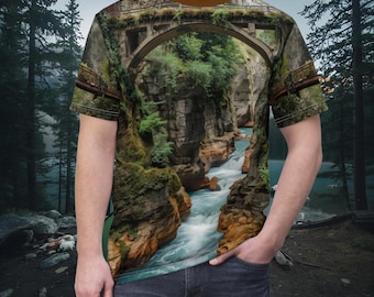Bridge Over Chasm カットソーTシャツ | 3Dナチュラルトーン風景