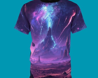 流星群宇宙グラフィックTシャツ。エイリアン惑星宇宙SFアート