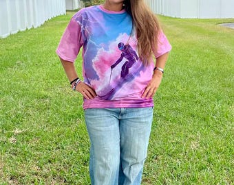 スキーアドベンチャーTシャツ：鮮やかなユニセックスポリエステルTシャツ