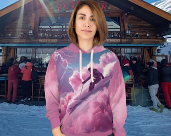 ユニセックス オールオーバープリント プルオーバーパーカー：スキーデザイン