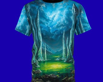 ミスティッククリスタルエメラルドレイク風景Tシャツ｜全面プリントTシャツ