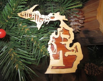 Michigan Ornament - Birch on Cedar