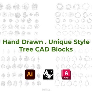 Bloques CAD de árboles arquitectónicos únicos Vol. I / Planta + Alzado / Más de 80 árboles dibujados a mano / Arquitectura paisajística DWG
