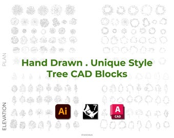 Unikat Architekturbaum CAD Blocks Vol. ICH | Grundriss + Ansicht | 80+ handgezeichnete Bäume | Landschaftsarchitektur DWG