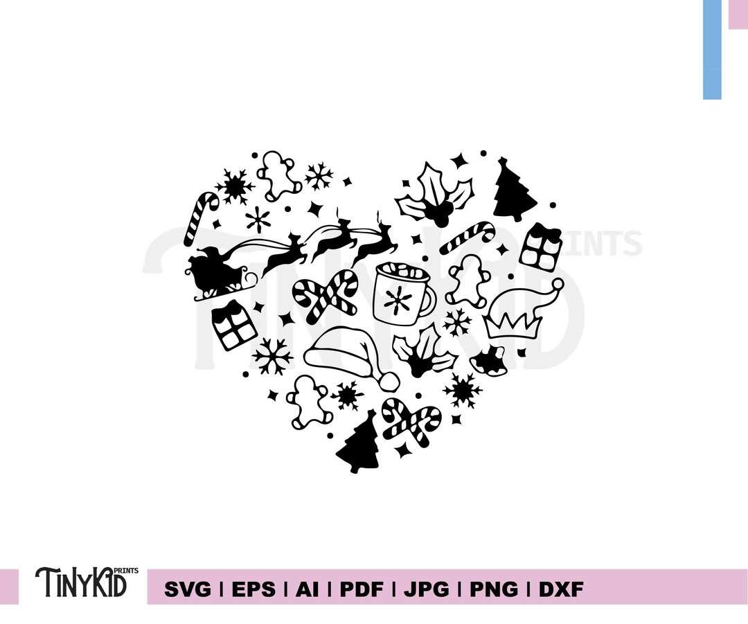 Christmas Heart SVG Bundle - Holiday Elements Collage, Santa Sleigh ...