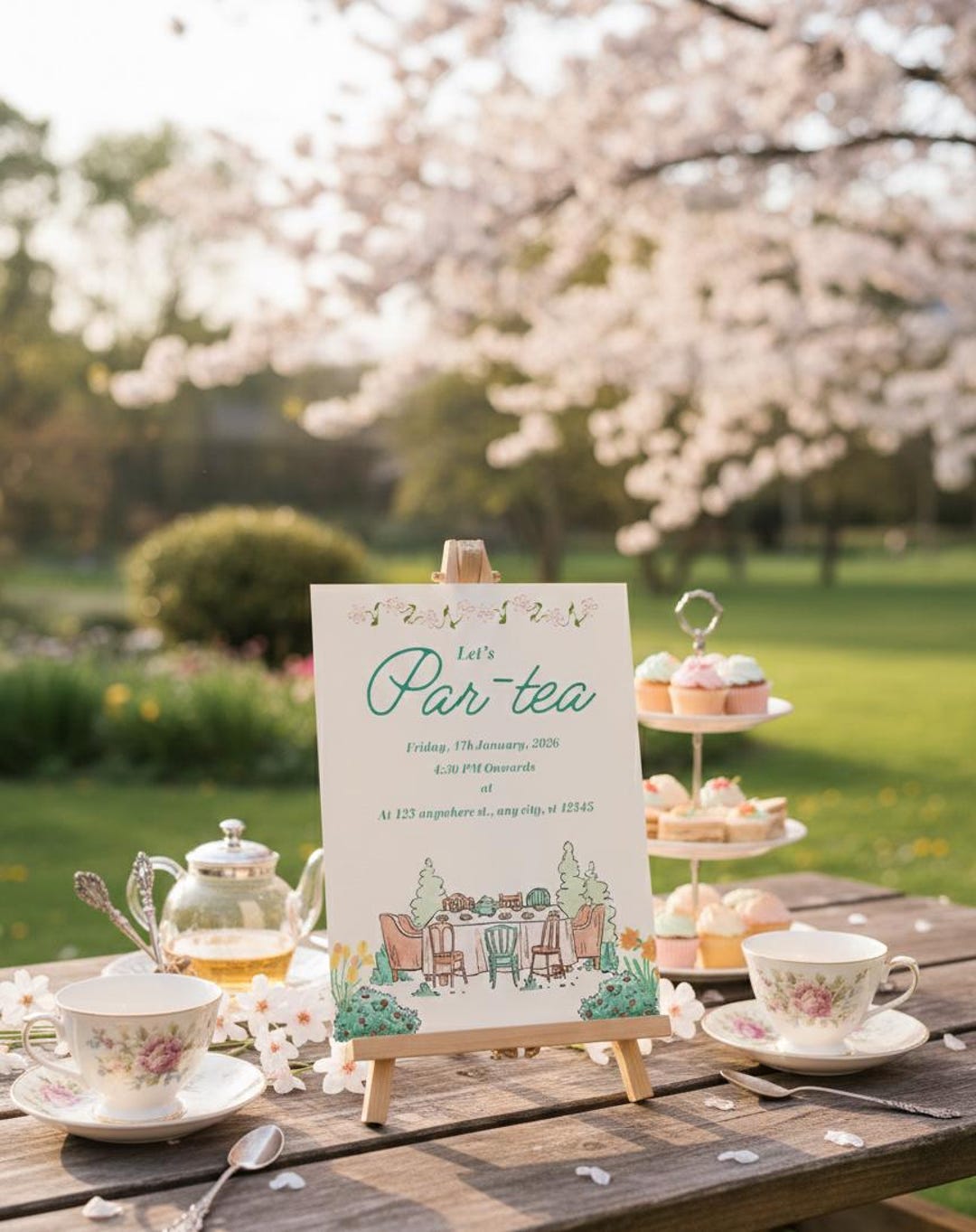Par-tea Invitation Template, Tea Party Invite, Watercolor Floral ...