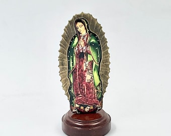 Miniature Brass Our Lady of Guadalupe Statue with Prayer