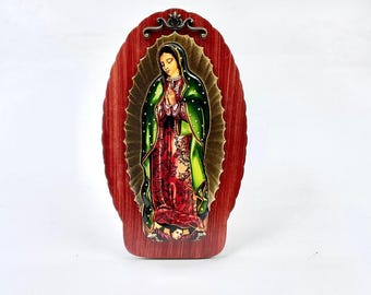 Notre-Dame de Guadalupe Alter Shrine 4 PO de haut | Estatua de madera Nuestra Señora de Guadalupe 4 poudres