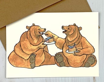 Grizzlies Eating Cake Notecard - bear greeting card