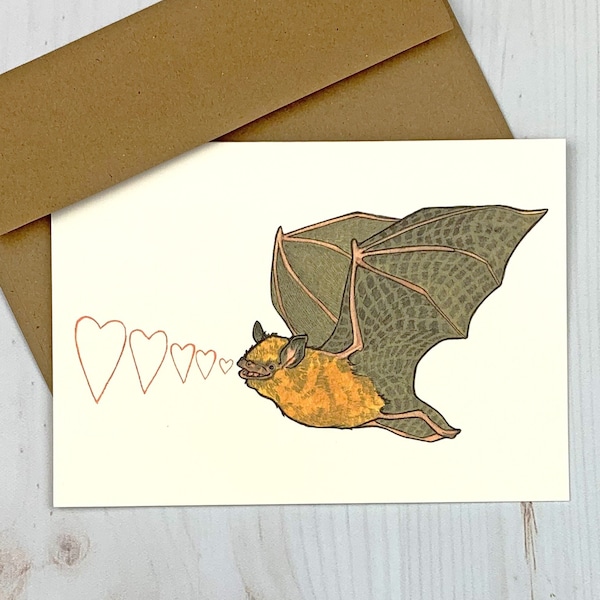 Bat Echolocation Love Notecard - tricolored bat greeting card