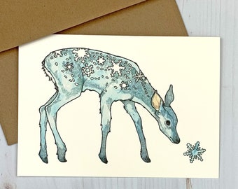 Snow Deer - White Tailed Fawn Winter Notecard