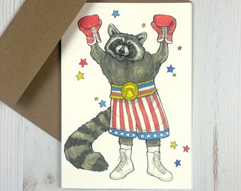 Raccoon Balboa -  5x7 Notecard