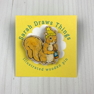 Beer Squirrel - 1.5" illustrated wooden pin