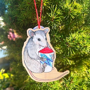 Opossum Water Ice - 3.5" illustrated wooden tree ornament