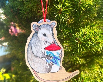 Opossum Water Ice - 3.5" illustrated wooden tree ornament