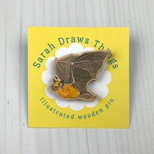 Happy Bat - 1.5&quot; illustrated wooden pin