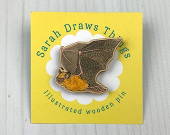 Happy Bat - 1.5" illustrated wooden pin