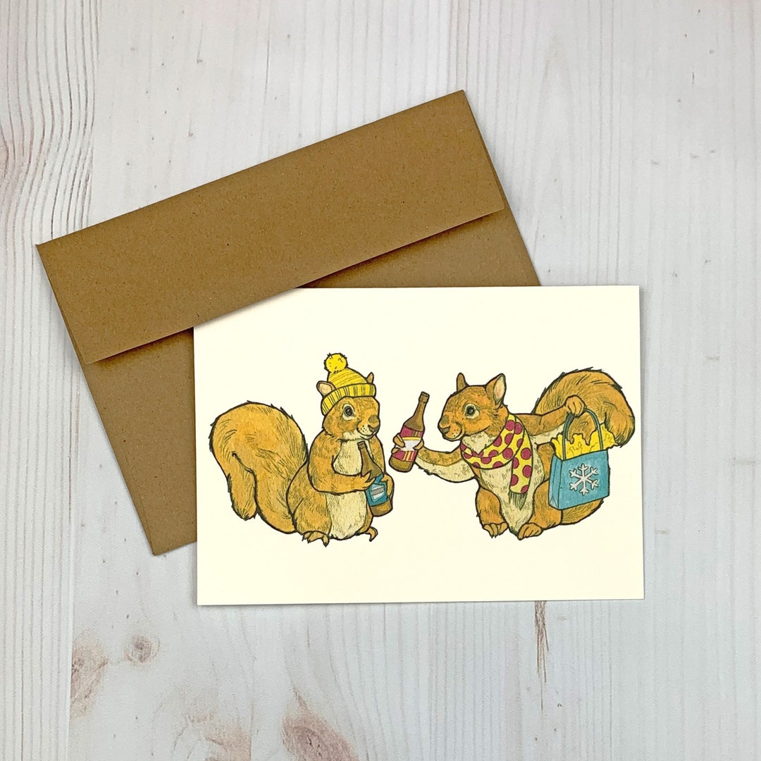 Beer Squirrel Winter Notecard - Etsy