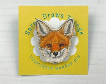Fox Face - 1.5" illustrated wooden pin