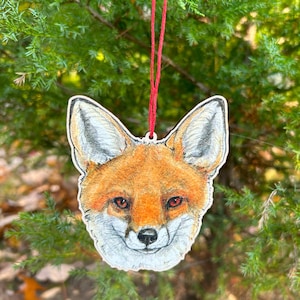 Fox Face - 3.5&quot; illustrated wooden tree ornament