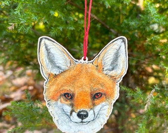 Fox Face - 3.5" illustrated wooden tree ornament