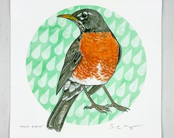 Rainy Robin -  8x8 " Archival Print